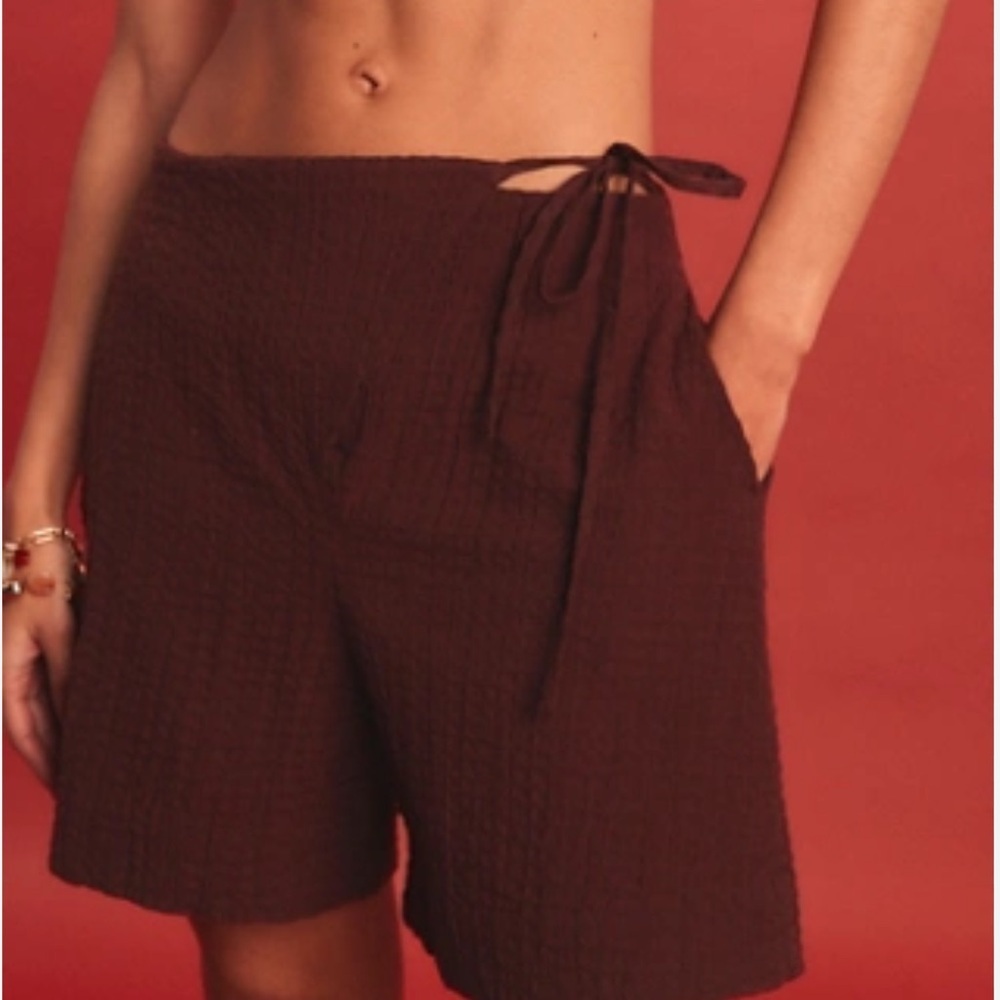 Free People Brown Mid Rise Crossover Waist Gauzy Textured Boho Summer Shorts S